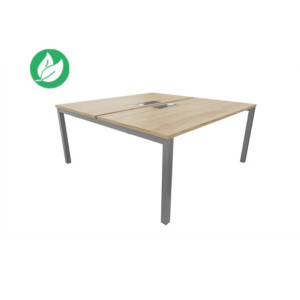 Bureau droit partagé 2 postes Burocolor avec trappe d'accès - Départ - L.160 x P.163 cm - Plateau Chêne Nebraska - Pieds Aluminium Bureau droit partagé 2 postes Burocolor avec trappe d'accès - Départ - L.160 x P.163 cm - Plateau Chêne Nebraska - Pieds Aluminium