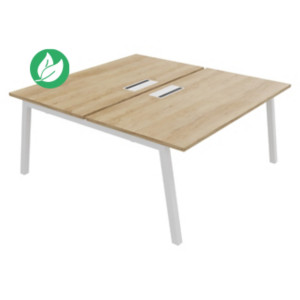 Bureau droit partagé 2 postes Burocolor A avec trappe d'accès - Départ - L.160 x P.163 cm - Plateau Chêne Nebraska - Pieds Blanc Bureau droit partagé 2 postes Burocolor A avec trappe d'accès - Départ - L.160 x P.163 cm - Plateau Chêne Nebraska - Pieds Blanc