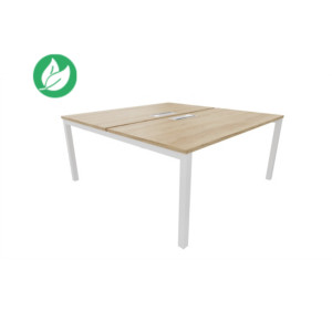 Bureau droit partagé 2 postes Burocolor avec trappe d'accès - Départ - L.160 x P.163 cm - Plateau Chêne Nebraska - Pieds Blanc Bureau droit partagé 2 postes Burocolor avec trappe d'accès - Départ - L.160 x P.163 cm - Plateau Chêne Nebraska - Pieds Blanc