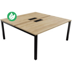 Bureau droit partagé 2 postes Burocolor avec trappe d'accès - Départ - L.160 x P.163 cm - Plateau Chêne Nebraska - Pieds Noir Bureau droit partagé 2 postes Burocolor avec trappe d'accès - Départ - L.160 x P.163 cm - Plateau Chêne Nebraska - Pieds Noir