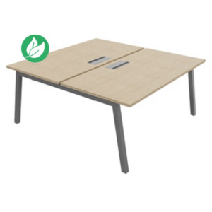 Bureau droit partagé 2 postes Burocolor A avec trappe d'accès - Départ - L.160 x P.163 cm - Plateau Chêne - Pieds Aluminium Bureau droit partagé 2 postes Burocolor A avec trappe d'accès - Départ - L.160 x P.163 cm - Plateau Chêne - Pieds Aluminium