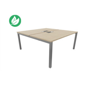 Bureau droit partagé 2 postes Burocolor avec trappe d'accès - Départ - L.160 x P.163 cm - Plateau Chêne - Pieds Aluminium Bureau droit partagé 2 postes Burocolor avec trappe d'accès - Départ - L.160 x P.163 cm - Plateau Chêne - Pieds Aluminium