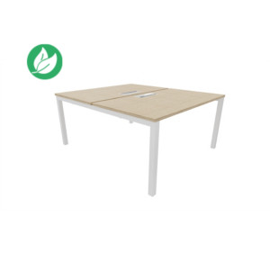 Bureau droit partagé 2 postes Burocolor avec trappe d'accès - Départ - L.160 x P.163 cm - Plateau Chêne - Pieds Blanc Bureau droit partagé 2 postes Burocolor avec trappe d'accès - Départ - L.160 x P.163 cm - Plateau Chêne - Pieds Blanc