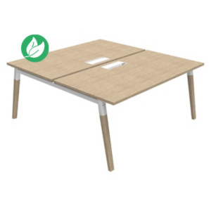 Bureau droit partagé 2 postes Burocolor A avec trappe d'accès - Départ - L.160 x P.163 cm - Plateau Chêne - Pieds Bois/Blanc Bureau droit partagé 2 postes Burocolor A avec trappe d'accès - Départ - L.160 x P.163 cm - Plateau Chêne - Pieds Bois/Blanc