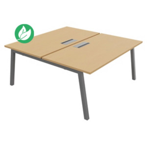 Bureau droit partagé 2 postes Burocolor A avec trappe d'accès - Départ - L.160 x P.163 cm - Plateau Hêtre - Pieds Aluminium Bureau droit partagé 2 postes Burocolor A avec trappe d'accès - Départ - L.160 x P.163 cm - Plateau Hêtre - Pieds Aluminium