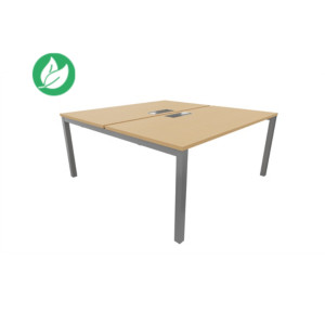 Bureau droit partagé 2 postes Burocolor avec trappe d'accès - Départ - L.160 x P.163 cm - Plateau Hêtre - Pieds Aluminium Bureau droit partagé 2 postes Burocolor avec trappe d'accès - Départ - L.160 x P.163 cm - Plateau Hêtre - Pieds Aluminium