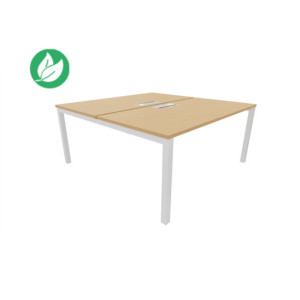 Bureau droit partagé 2 postes Burocolor avec trappe d'accès - Départ - L.160 x P.163 cm - Plateau Hêtre - Pieds Blanc Bureau droit partagé 2 postes Burocolor avec trappe d'accès - Départ - L.160 x P.163 cm - Plateau Hêtre - Pieds Blanc