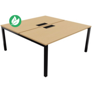 Bureau droit partagé 2 postes Burocolor avec trappe d'accès - Départ - L.160 x P.163 cm - Plateau Hêtre - Pieds Noir Bureau droit partagé 2 postes Burocolor avec trappe d'accès - Départ - L.160 x P.163 cm - Plateau Hêtre - Pieds Noir