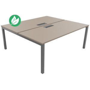 Bureau droit partagé 2 postes Burocolor avec trappe d'accès - Départ - L.180 x P.163 cm - Plateau Argile - Pieds Aluminium Bureau droit partagé 2 postes Burocolor avec trappe d'accès - Départ - L.180 x P.163 cm - Plateau Argile - Pieds Aluminium