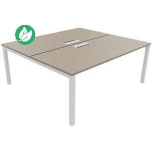Bureau droit partagé 2 postes Burocolor avec trappe d'accès - Départ - L.180 x P.163 cm - Plateau Argile - Pieds Blanc Bureau droit partagé 2 postes Burocolor avec trappe d'accès - Départ - L.180 x P.163 cm - Plateau Argile - Pieds Blanc