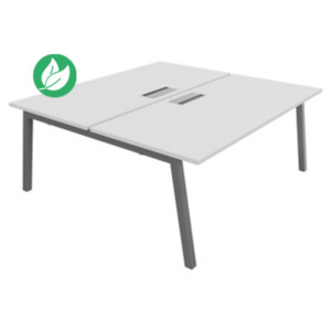 Bureau droit partagé 2 postes Burocolor A avec trappe d'accès - Départ - L.180 x P.163 cm - Plateau Blanc - Pieds Aluminium Bureau droit partagé 2 postes Burocolor A avec trappe d'accès - Départ - L.180 x P.163 cm - Plateau Blanc - Pieds Aluminium