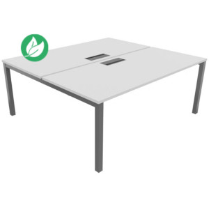 Bureau droit partagé 2 postes Burocolor avec trappe d'accès - Départ - L.180 x P.163 cm - Plateau Blanc - Pieds Aluminium Bureau droit partagé 2 postes Burocolor avec trappe d'accès - Départ - L.180 x P.163 cm - Plateau Blanc - Pieds Aluminium