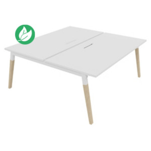 Bureau droit partagé 2 postes Burocolor A avec trappe d'accès - Départ - L.180 x P.163 cm - Plateau Blanc - Pieds Bois/Blanc Bureau droit partagé 2 postes Burocolor A avec trappe d'accès - Départ - L.180 x P.163 cm - Plateau Blanc - Pieds Bois/Blanc
