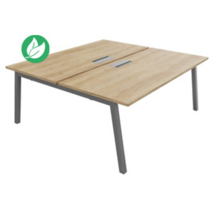 Bureau droit partagé 2 postes Burocolor A avec trappe d'accès - Départ - L.180 x P.163 cm - Plateau Chêne Nebraska - Pieds Aluminium Bureau droit partagé 2 postes Burocolor A avec trappe d'accès - Départ - L.180 x P.163 cm - Plateau Chêne Nebraska - Pieds Aluminium