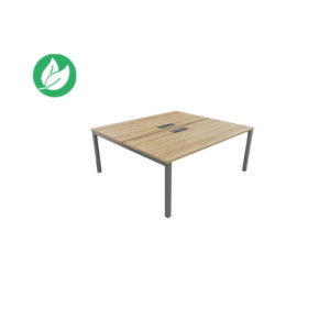 Bureau droit partagé 2 postes Burocolor avec trappe d'accès - Départ - L.180 x P.163 cm - Plateau Chêne Nebraska - Pieds Aluminium Bureau droit partagé 2 postes Burocolor avec trappe d'accès - Départ - L.180 x P.163 cm - Plateau Chêne Nebraska - Pieds Aluminium