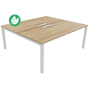 Bureau droit partagé 2 postes Burocolor avec trappe d'accès - Départ - L.180 x P.163 cm - Plateau Chêne Nebraska - Pieds Blanc Bureau droit partagé 2 postes Burocolor avec trappe d'accès - Départ - L.180 x P.163 cm - Plateau Chêne Nebraska - Pieds Blanc