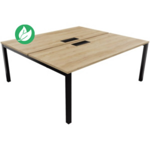 Bureau droit partagé 2 postes Burocolor avec trappe d'accès - Départ - L.180 x P.163 cm - Plateau Chêne Nebraska - Pieds Noir Bureau droit partagé 2 postes Burocolor avec trappe d'accès - Départ - L.180 x P.163 cm - Plateau Chêne Nebraska - Pieds Noir