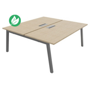 Bureau droit partagé 2 postes Burocolor A avec trappe d'accès - Départ - L.180 x P.163 cm - Plateau Chêne - Pieds Aluminium Bureau droit partagé 2 postes Burocolor A avec trappe d'accès - Départ - L.180 x P.163 cm - Plateau Chêne - Pieds Aluminium