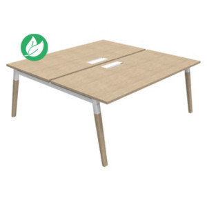 Bureau droit partagé 2 postes Burocolor A avec trappe d'accès - Départ - L.180 x P.163 cm - Plateau Chêne - Pieds Bois/Blanc Bureau droit partagé 2 postes Burocolor A avec trappe d'accès - Départ - L.180 x P.163 cm - Plateau Chêne - Pieds Bois/Blanc