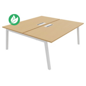 Bureau droit partagé 2 postes Burocolor A avec trappe d'accès - Départ - L.180 x P.163 cm - Plateau Hêtre - Pieds Blanc Bureau droit partagé 2 postes Burocolor A avec trappe d'accès - Départ - L.180 x P.163 cm - Plateau Hêtre - Pieds Blanc