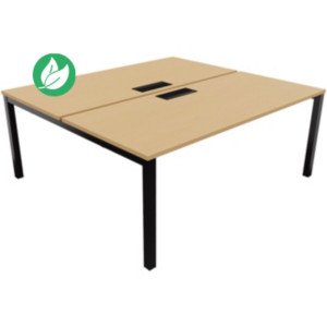 Bureau droit partagé 2 postes Burocolor avec trappe d'accès - Départ - L.180 x P.163 cm - Plateau Hêtre - Pieds Noir Bureau droit partagé 2 postes Burocolor avec trappe d'accès - Départ - L.180 x P.163 cm - Plateau Hêtre - Pieds Noir