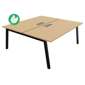 Bureau droit partagé 2 postes Burocolor A avec trappe d'accès - Départ - L.180 x P.163 cm - Plateau Hêtre - Pieds Noir Bureau droit partagé 2 postes Burocolor A avec trappe d'accès - Départ - L.180 x P.163 cm - Plateau Hêtre - Pieds Noir