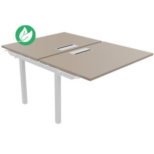 Bureau droit partagé 2 postes Burocolor avec trappe d'accès - Suivant - L.120 x P.163 cm - Plateau Argile - Pieds Blanc Bureau droit partagé 2 postes Burocolor avec trappe d'accès - Suivant - L.120 x P.163 cm - Plateau Argile - Pieds Blanc