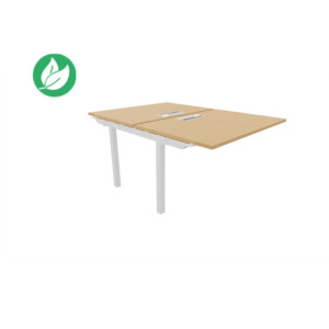 Bureau droit partagé 2 postes Burocolor avec trappe d'accès - Suivant - L.120 x P.163 cm - Plateau Hêtre - Pieds Blanc Bureau droit partagé 2 postes Burocolor avec trappe d'accès - Suivant - L.120 x P.163 cm - Plateau Hêtre - Pieds Blanc