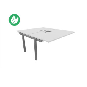 Bureau droit partagé 2 postes Burocolor avec trappe d'accès - Suivant - L.140 x P.163 cm - Plateau Blanc - Pieds Aluminium Bureau droit partagé 2 postes Burocolor avec trappe d'accès - Suivant - L.140 x P.163 cm - Plateau Blanc - Pieds Aluminium