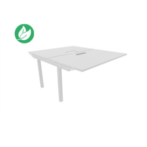 Bureau droit partagé 2 postes Burocolor avec trappe d'accès - Suivant - L.140 x P.163 cm - Plateau Blanc - Pieds Blanc Bureau droit partagé 2 postes Burocolor avec trappe d'accès - Suivant - L.140 x P.163 cm - Plateau Blanc - Pieds Blanc