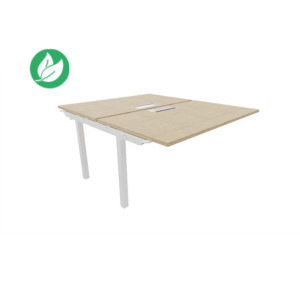 Bureau droit partagé 2 postes Burocolor avec trappe d'accès - Suivant - L.140 x P.163 cm - Plateau Chêne - Pieds Blanc Bureau droit partagé 2 postes Burocolor avec trappe d'accès - Suivant - L.140 x P.163 cm - Plateau Chêne - Pieds Blanc