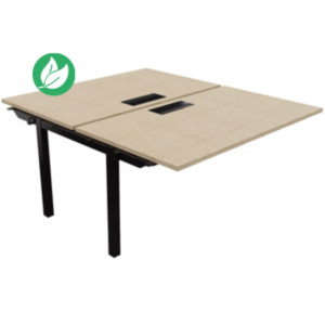 Bureau droit partagé 2 postes Burocolor avec trappe d'accès - Suivant - L.140 x P.163 cm - Plateau Chêne - Pieds Noir Bureau droit partagé 2 postes Burocolor avec trappe d'accès - Suivant - L.140 x P.163 cm - Plateau Chêne - Pieds Noir