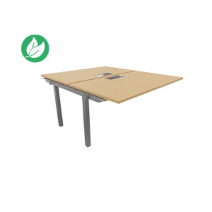 Bureau droit partagé 2 postes Burocolor avec trappe d'accès - Suivant - L.140 x P.163 cm - Plateau Hêtre - Pieds Aluminium Bureau droit partagé 2 postes Burocolor avec trappe d'accès - Suivant - L.140 x P.163 cm - Plateau Hêtre - Pieds Aluminium