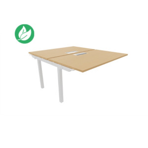 Bureau droit partagé 2 postes Burocolor avec trappe d'accès - Suivant - L.140 x P.163 cm - Plateau Hêtre - Pieds Blanc Bureau droit partagé 2 postes Burocolor avec trappe d'accès - Suivant - L.140 x P.163 cm - Plateau Hêtre - Pieds Blanc