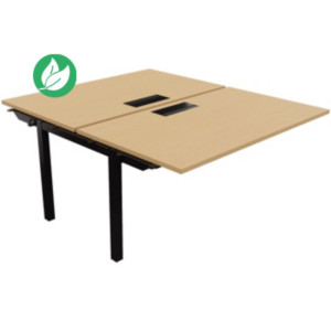 Bureau droit partagé 2 postes Burocolor avec trappe d'accès - Suivant - L.140 x P.163 cm - Plateau Hêtre - Pieds Noir Bureau droit partagé 2 postes Burocolor avec trappe d'accès - Suivant - L.140 x P.163 cm - Plateau Hêtre - Pieds Noir