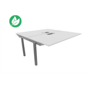Bureau droit partagé 2 postes Burocolor avec trappe d'accès - Suivant - L.160 x P.163 cm - Plateau Blanc - Pieds Aluminium Bureau droit partagé 2 postes Burocolor avec trappe d'accès - Suivant - L.160 x P.163 cm - Plateau Blanc - Pieds Aluminium