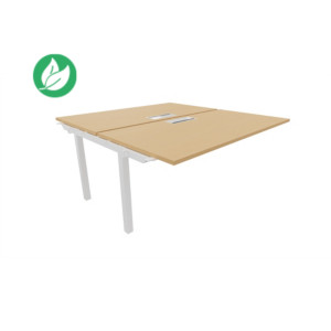 Bureau droit partagé 2 postes Burocolor avec trappe d'accès - Suivant - L.160 x P.163 cm - Plateau Hêtre - Pieds Blanc Bureau droit partagé 2 postes Burocolor avec trappe d'accès - Suivant - L.160 x P.163 cm - Plateau Hêtre - Pieds Blanc