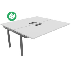 Bureau droit partagé 2 postes Burocolor avec trappe d'accès - Suivant - L.180 x P.163 cm - Plateau Blanc - Pieds Aluminium Bureau droit partagé 2 postes Burocolor avec trappe d'accès - Suivant - L.180 x P.163 cm - Plateau Blanc - Pieds Aluminium