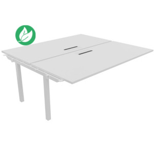 Bureau droit partagé 2 postes Burocolor avec trappe d'accès - Suivant - L.180 x P.163 cm - Plateau Blanc - Pieds Blanc Bureau droit partagé 2 postes Burocolor avec trappe d'accès - Suivant - L.180 x P.163 cm - Plateau Blanc - Pieds Blanc