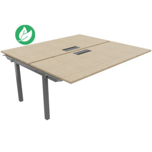 Bureau droit partagé 2 postes Burocolor avec trappe d'accès - Suivant - L.180 x P.163 cm - Plateau Chêne - Pieds Aluminium Bureau droit partagé 2 postes Burocolor avec trappe d'accès - Suivant - L.180 x P.163 cm - Plateau Chêne - Pieds Aluminium