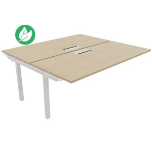 Bureau droit partagé 2 postes Burocolor avec trappe d'accès - Suivant - L.180 x P.163 cm - Plateau Chêne - Pieds Blanc Bureau droit partagé 2 postes Burocolor avec trappe d'accès - Suivant - L.180 x P.163 cm - Plateau Chêne - Pieds Blanc