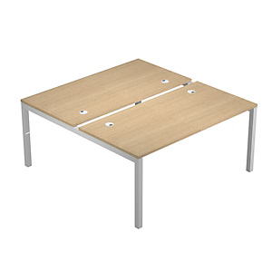 Bureau droit partagĂ© 2 postes Eminence - L.140 x P.165 cm - Plateau ChĂȘne - Pieds Aluminium