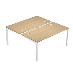 Bureau droit partagé 2 postes Eminence - L.140 x P.165 cm - Plateau Chêne - Pieds Blanc Bureau droit partagé 2 postes Eminence - L.140 x P.165 cm - Plateau Chêne - Pieds Blanc