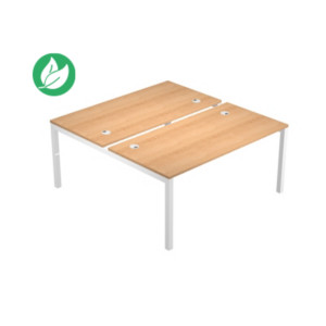 Bureau droit partagé 2 postes Eminence - L.140 x P.165 cm - Plateau Hêtre - Pieds Blanc Bureau droit partagé 2 postes Eminence - L.140 x P.165 cm - Plateau Hêtre - Pieds Blanc