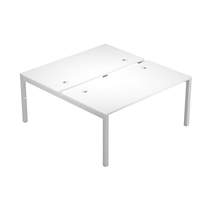 Bureau droit partagé 2 postes Eminence - L.160 x P.165 cm - Plateau Blanc - Pieds Aluminium