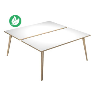Bureau droit partagé 2 postes Halden - L.120 x P.166 cm - Plateau Blanc - Pieds bois Chêne Bureau droit partagé 2 postes Halden - L.120 x P.166 cm - Plateau Blanc - Pieds bois Chêne