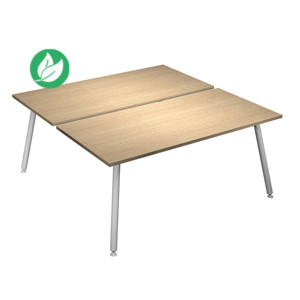 Bureau droit partagé 2 postes Halden - L.120 x P.166 cm - Plateau Chêne - Pieds métal Blanc Bureau droit partagé 2 postes Halden - L.120 x P.166 cm - Plateau Chêne - Pieds métal Blanc