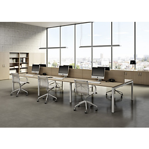 Bureau droit partagĂ© Eminence - Module suivant - L.140 x P.165 cm - Plateau HĂȘtre - Pieds Aluminium