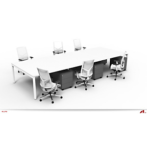 Bureau droit partagé Eminence - Module suivant - L.160 x P.165 cm - Plateau Blanc - Pieds Blanc
