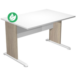 Bureau droit Pronto Bois - L.120 x P.80 cm - Plateau Blanc - Pieds L Chêne Canadien Bureau droit Pronto Bois - L.120 x P.80 cm - Plateau Blanc - Pieds L Chêne Canadien
